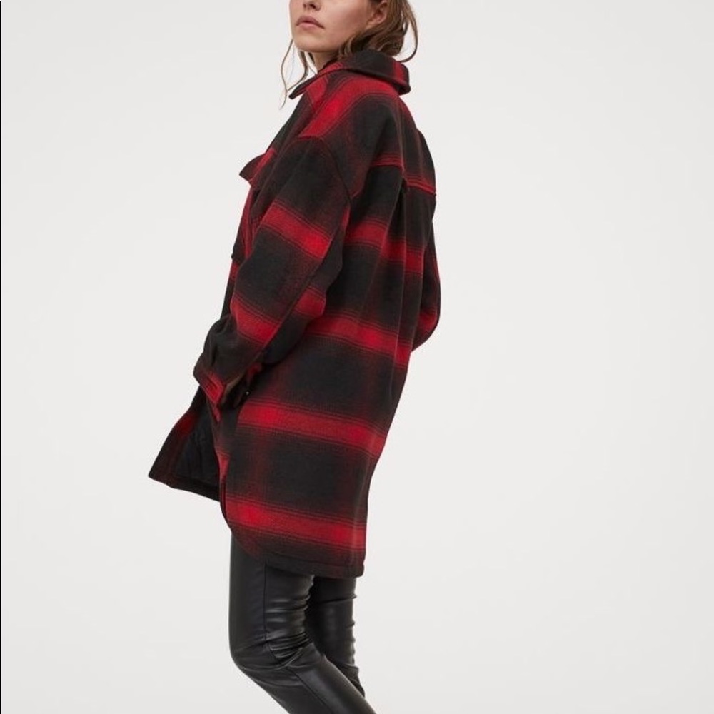 H&M red and black plaid Shirt jacket